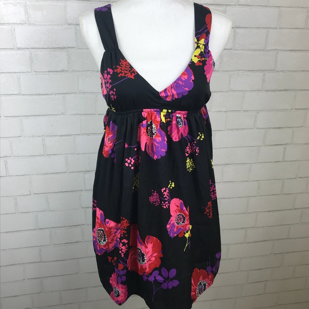 Roxy Sleeveless Black Pink Floral Dress Size Small
